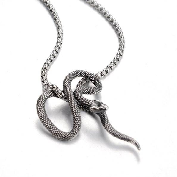 Stainless Steel Snake Python Pendant Necklace