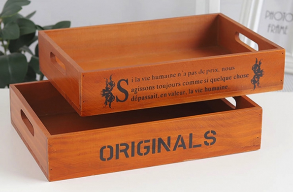 Wood Organizer With Large Letter Printing Pallet Storage Box