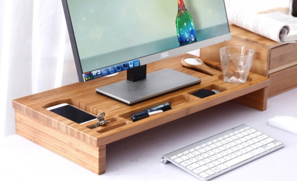 Wooden Monitor Stand Desktop Organizer All In One Desk Stand
