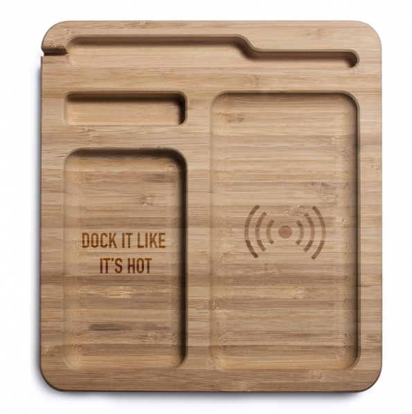 Desktop wireless wooden charge dock Business card holder Tablet stand Wood dock station