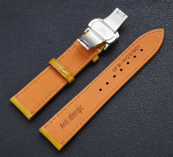 Genuine Leather Watch Strap With Stitch Black Darker Yellow Green Brown 20 22mm
