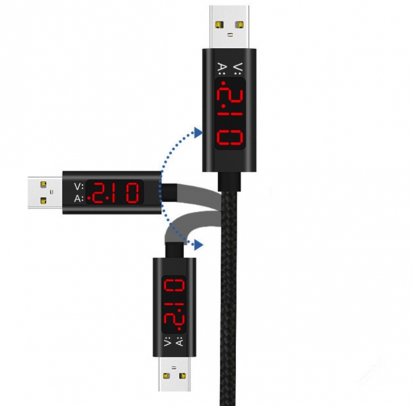 LED Digital Display Alloy Nylon 2.1A USB Cable