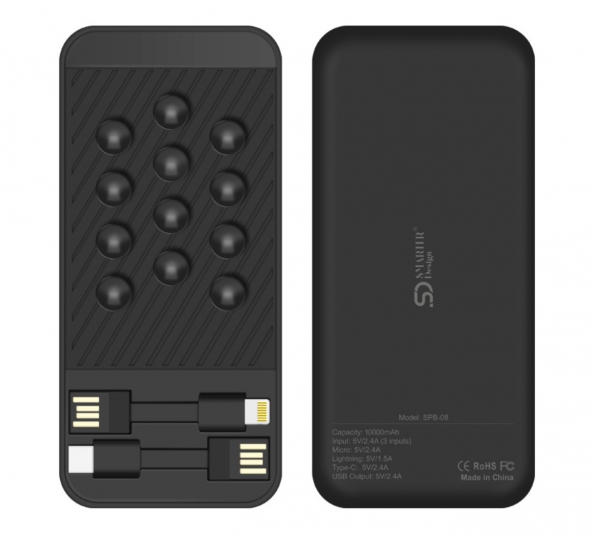 Suction Cup Power Bank 10000mAh Ultra Thin With Three Types Connectors