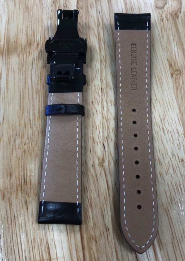 Black Butterfly Watch Strap With Difference Thickness To Head And End And White Stitching