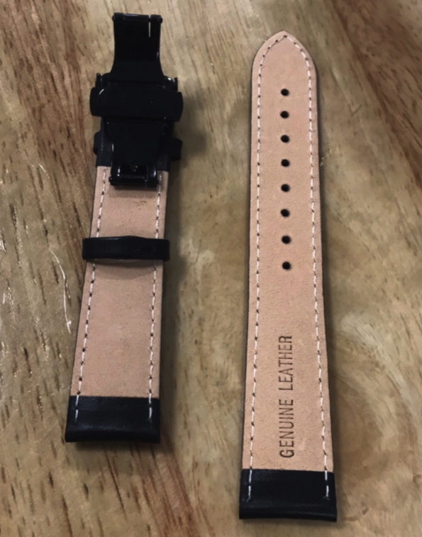 Black Butterfly Watch Strap With Difference Thickness To Head And End And White Stitching