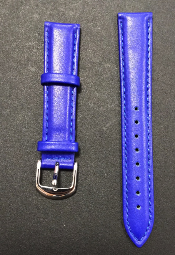 Blue Genuine Watch Strap With Blue Stitching Smooth Leather