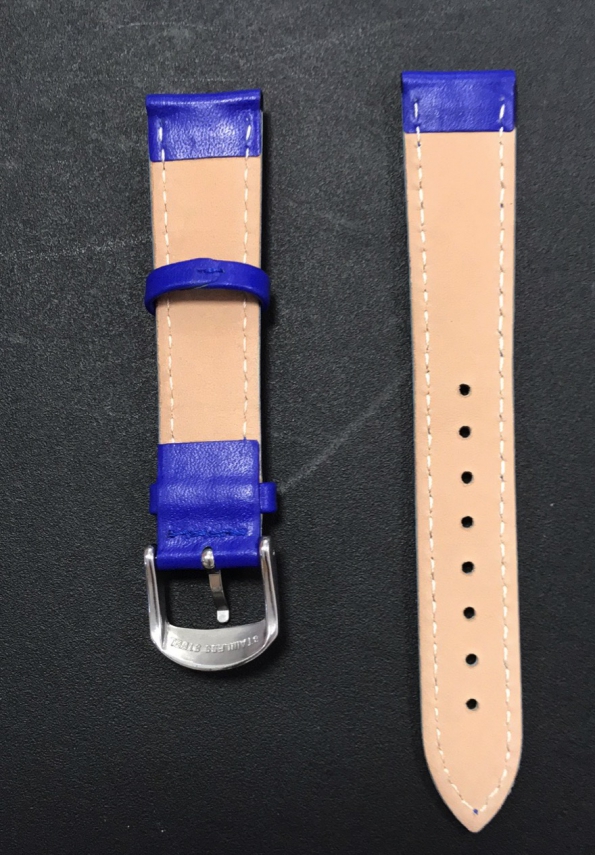 Blue Genuine Watch Strap With Blue Stitching Smooth Leather