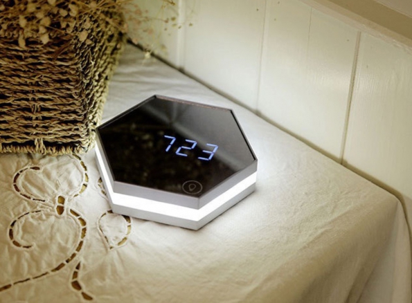 Mirror LED Clock Multi Functioned Hexagon Shape Digital Desk Clock with Function of LED Night Light 