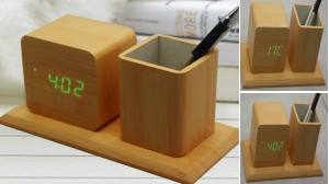 Wooden Pen Container LED Clock
